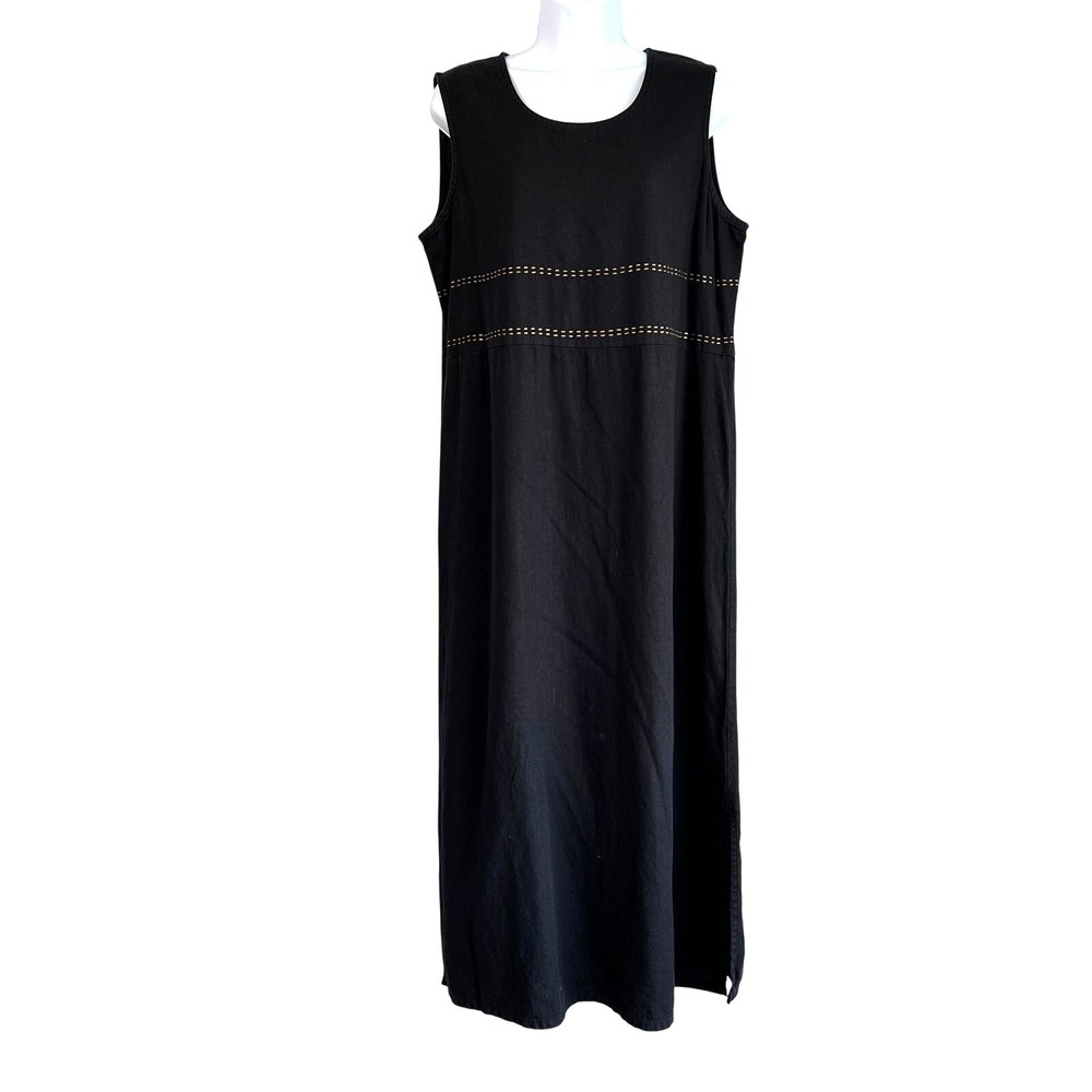Studio Ease Linen Blend Maxi Dress Sz 14 Black Minimalist Art Teacher Lagenlook - Picture 2 of 6